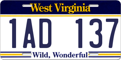 WV license plate 1AD137