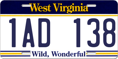 WV license plate 1AD138