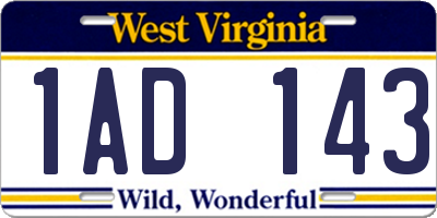 WV license plate 1AD143