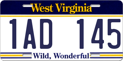 WV license plate 1AD145