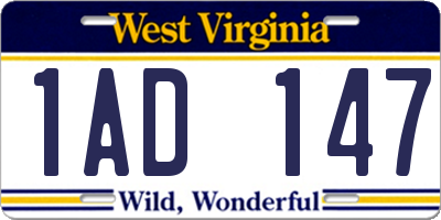 WV license plate 1AD147