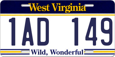 WV license plate 1AD149