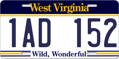 WV license plate 1AD152