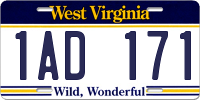 WV license plate 1AD171