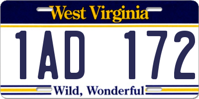 WV license plate 1AD172