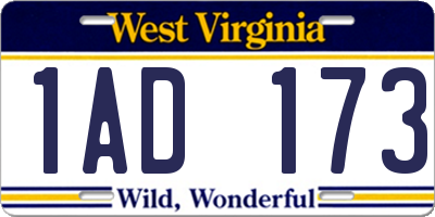 WV license plate 1AD173