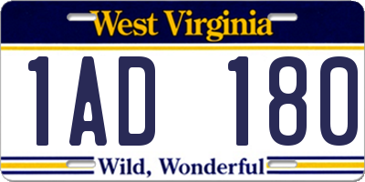 WV license plate 1AD180