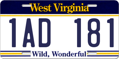 WV license plate 1AD181