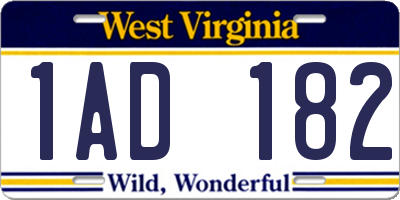 WV license plate 1AD182