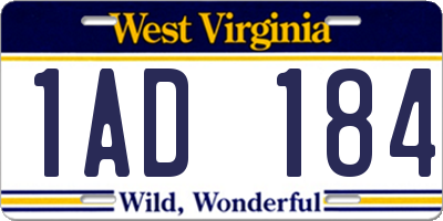 WV license plate 1AD184