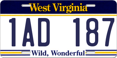 WV license plate 1AD187