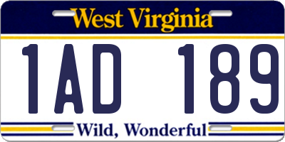 WV license plate 1AD189