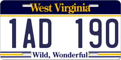 WV license plate 1AD190