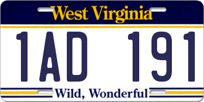 WV license plate 1AD191