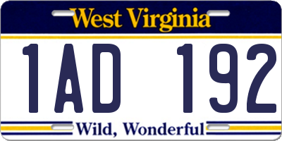 WV license plate 1AD192
