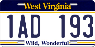 WV license plate 1AD193