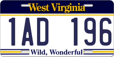 WV license plate 1AD196