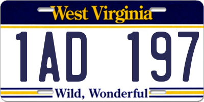 WV license plate 1AD197