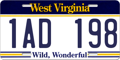 WV license plate 1AD198