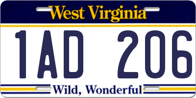 WV license plate 1AD206