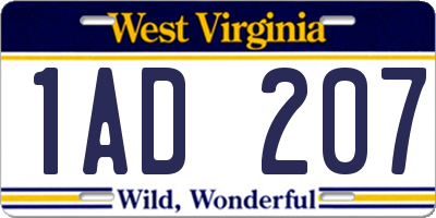 WV license plate 1AD207