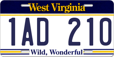 WV license plate 1AD210