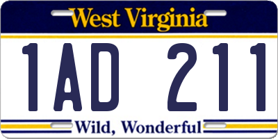 WV license plate 1AD211