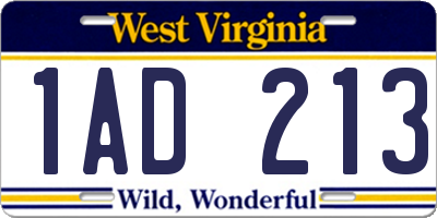 WV license plate 1AD213