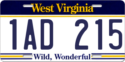 WV license plate 1AD215