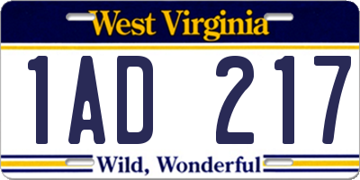 WV license plate 1AD217