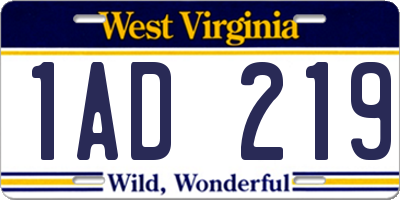 WV license plate 1AD219