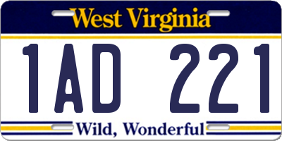 WV license plate 1AD221