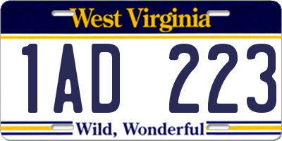 WV license plate 1AD223