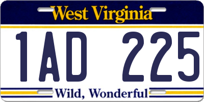 WV license plate 1AD225