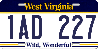 WV license plate 1AD227