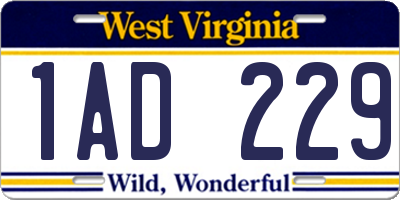 WV license plate 1AD229