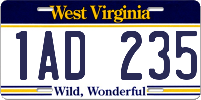 WV license plate 1AD235