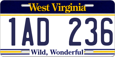 WV license plate 1AD236