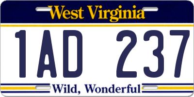 WV license plate 1AD237