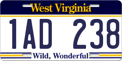 WV license plate 1AD238