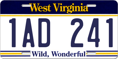 WV license plate 1AD241