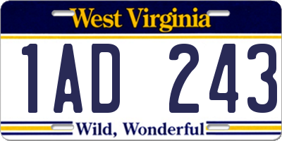 WV license plate 1AD243