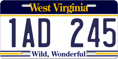 WV license plate 1AD245