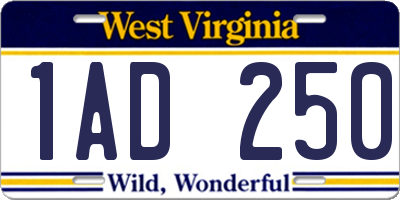 WV license plate 1AD250