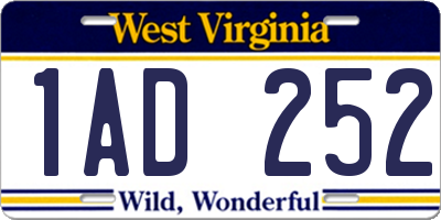 WV license plate 1AD252