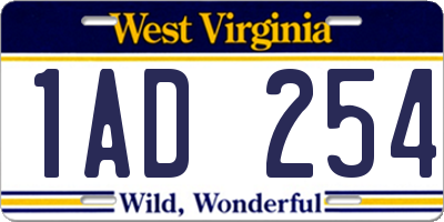 WV license plate 1AD254