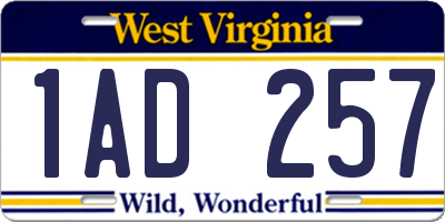 WV license plate 1AD257