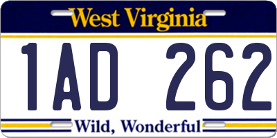 WV license plate 1AD262