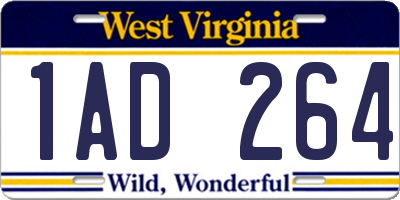 WV license plate 1AD264