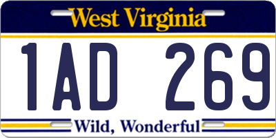 WV license plate 1AD269
